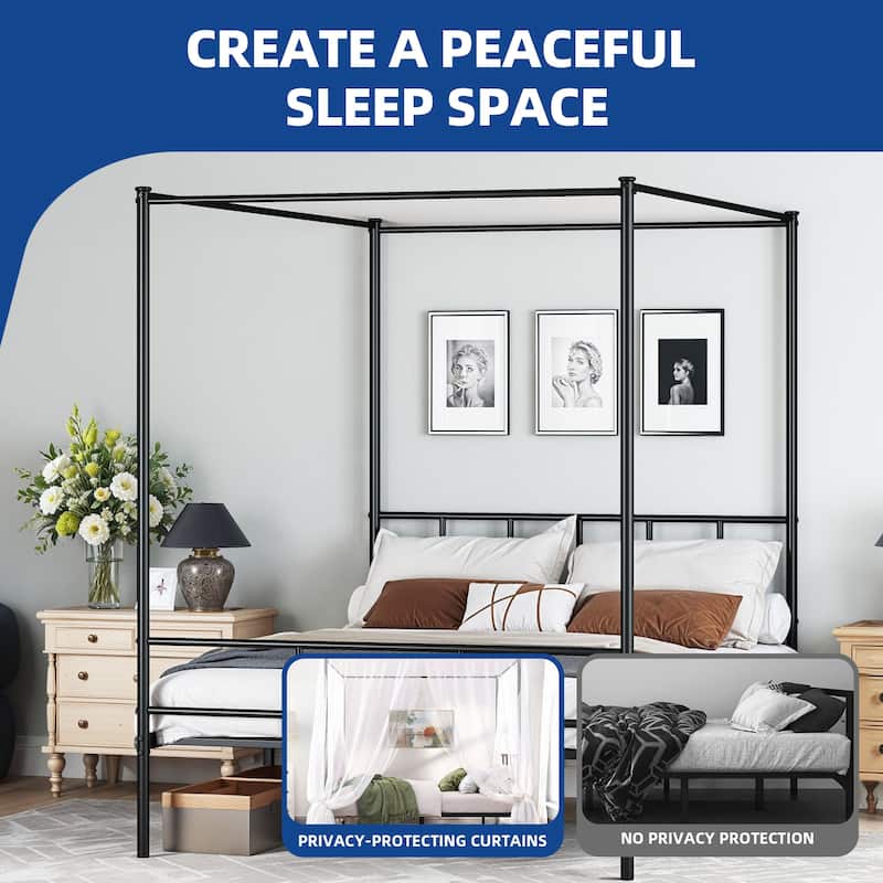 Queen Bed Frame Metal Canopy Four Poster Bed Frame