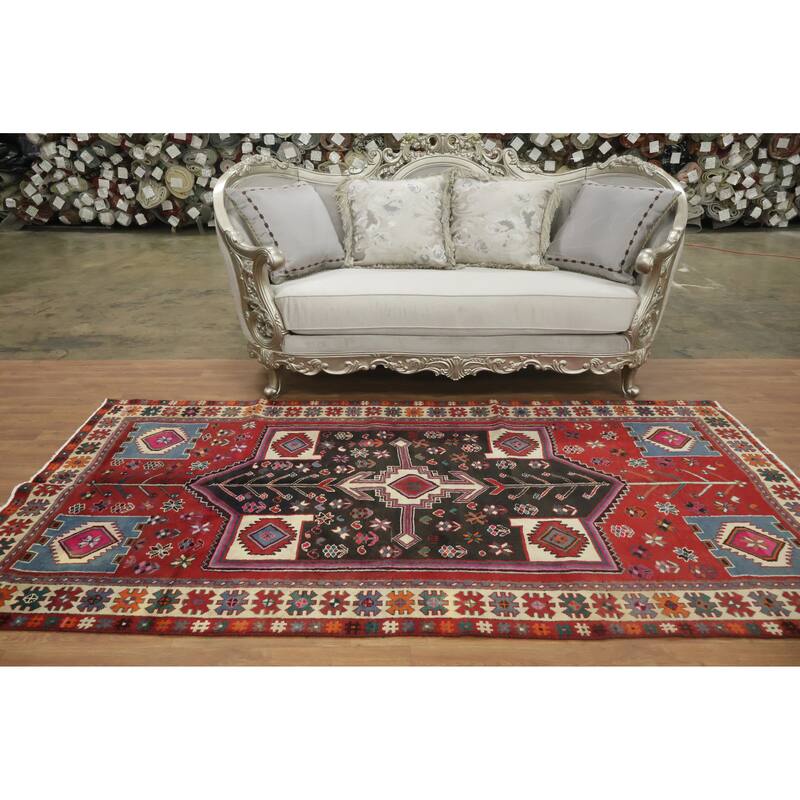 Hand Knotted Oriental 100% Wool Carpet Traditional Tribal Red Bakhtiari Area Rug - 9' 1'' X 4' 10''