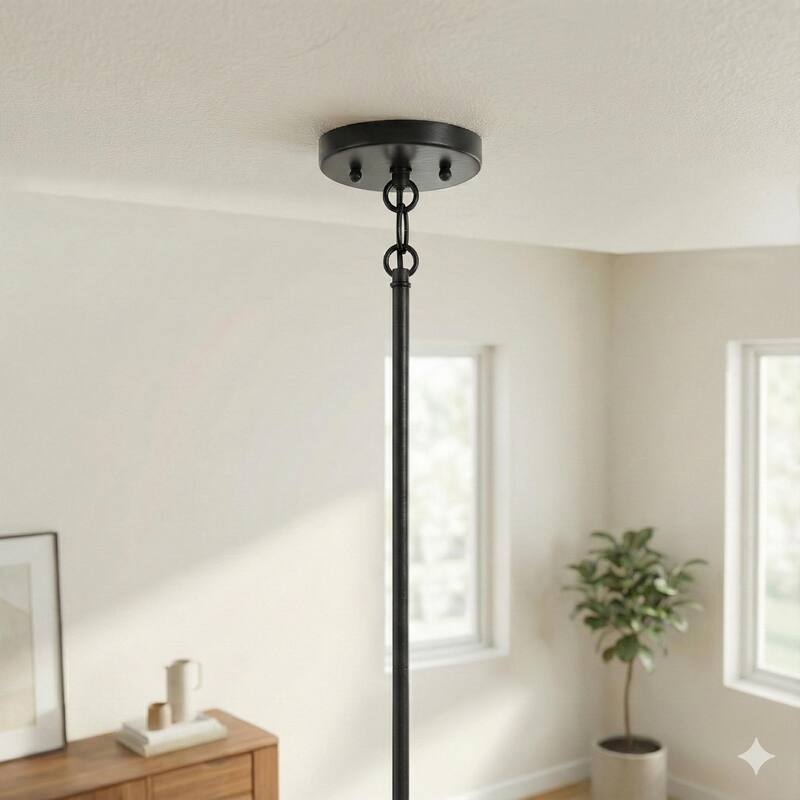 Vina Natural 1-Light Rattan Pendant Light with Black Metal Finish