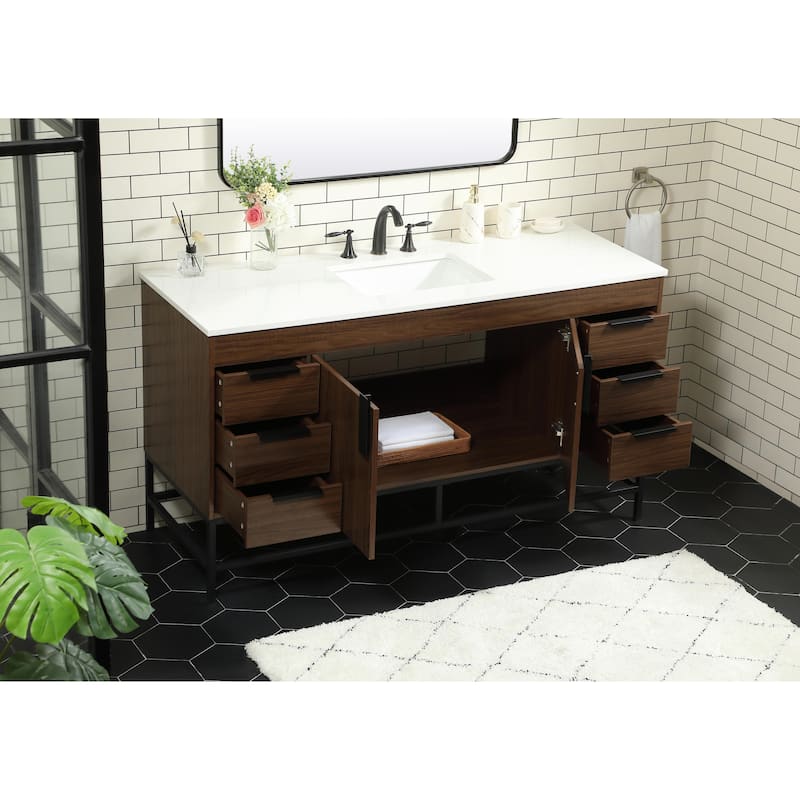 Icon 48 - 60 Inch Single Bathroom Vanity with Ivory White Engineered Marble