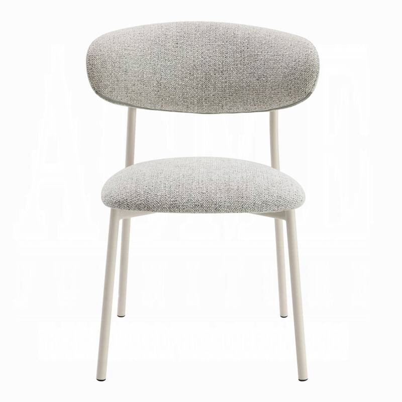 Side Dining Chair Set of 2, Gray Boucle, Curved Backrest, Metal Legs
