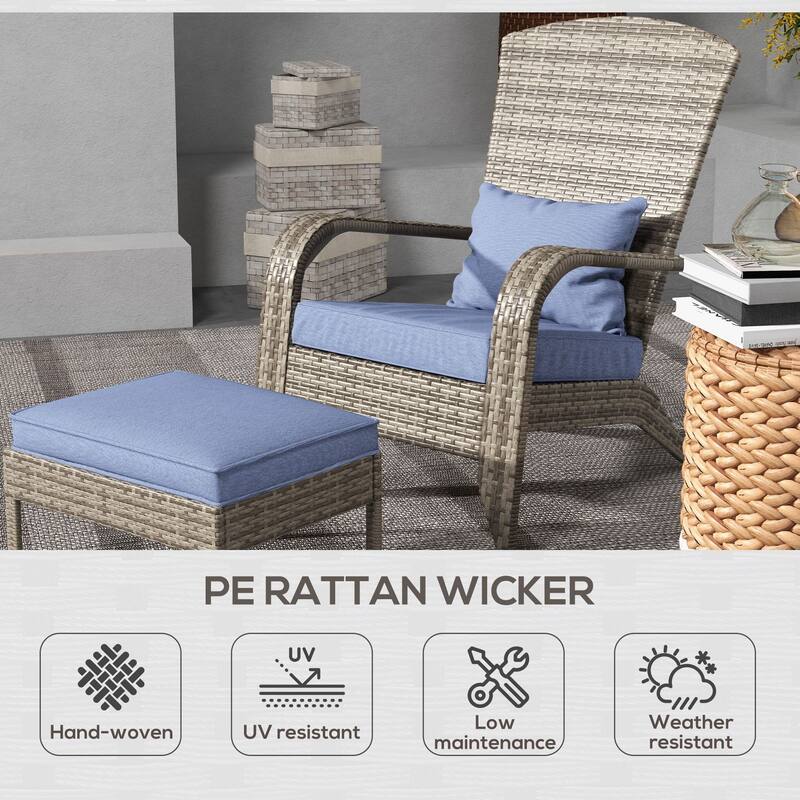 Patio Wicker Adirondack Chair with Ottoman