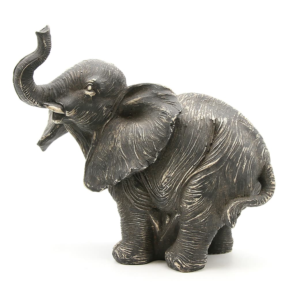 Standing Elephant Statuette Figurine Sculpture Distressed Grey Ecru - 6.8"H x 7"L x 5"W - 6.8"H x 7"L x 5"W