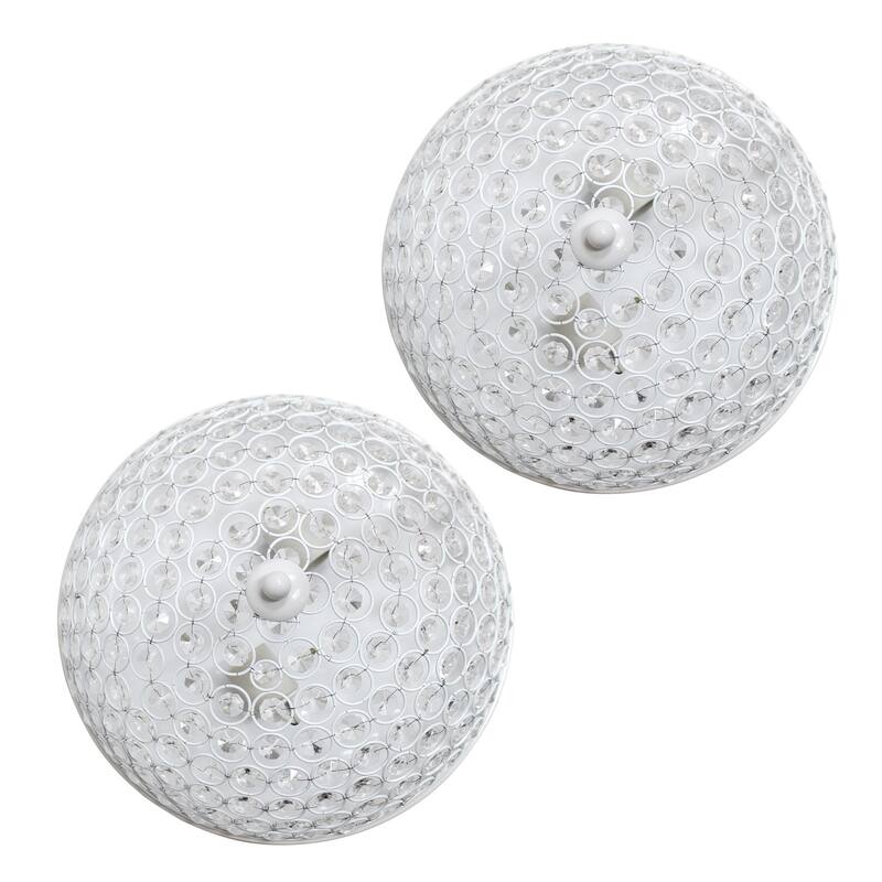 Modern 2-Light Flush Mount Ceiling Light - Crystal Embellished White Fixture - Contemporary Lighting Pack of 2 - 6.5