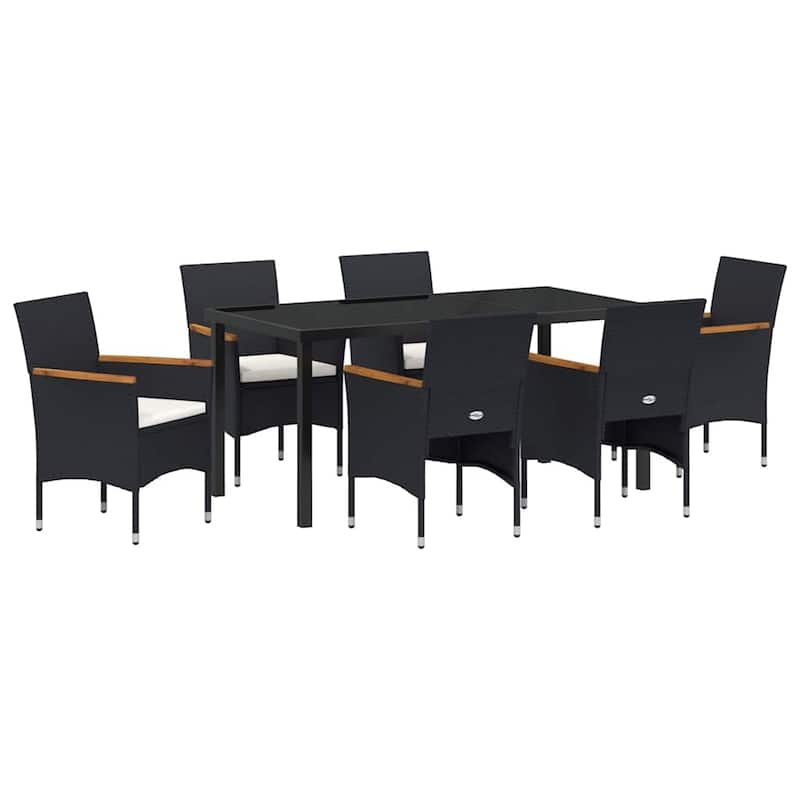 vidaXL Garden Dining Set with Cushion Black Poly Rattan