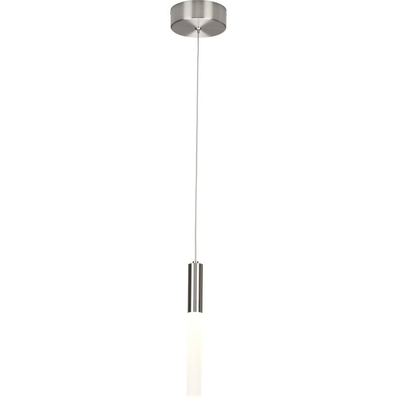 Kylo LED Collection 1-Light Brushed Nickel Frosted Glass LED Modern Pendant Hanging Light - 4.75 in x 4.75 in x 13 in