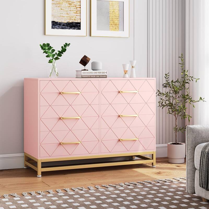 3 Drawer Dresser for Bedroom - Pink - 6-drawer