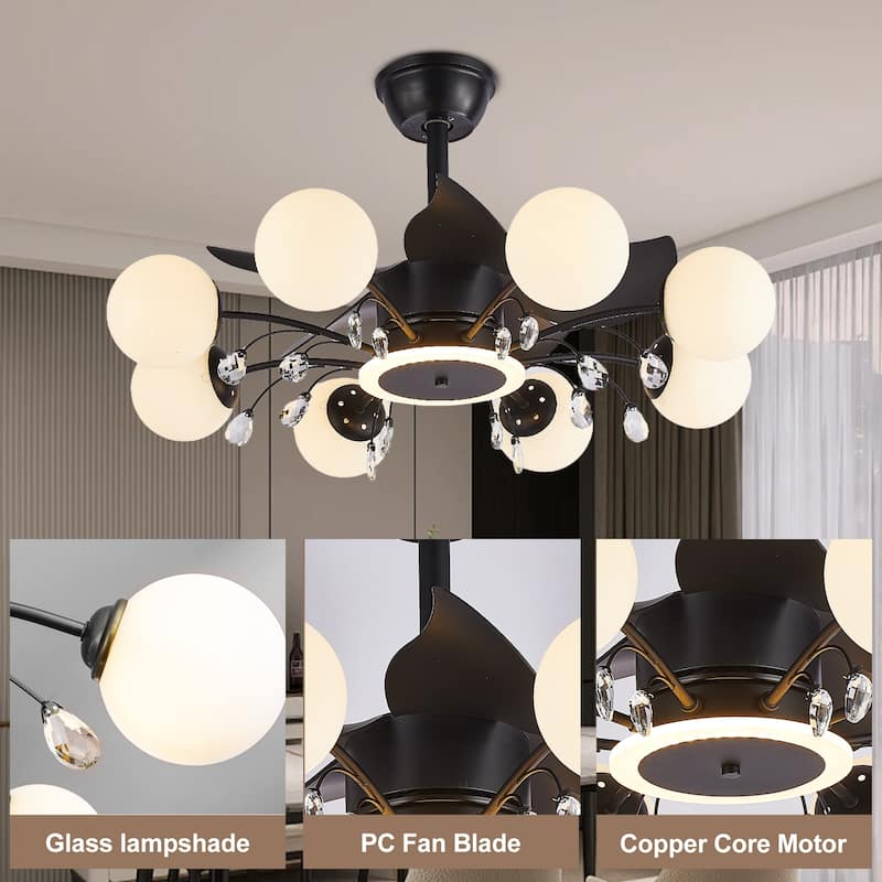 31in. Indoor Gold Modern Ceiling Fan with Light, Reversible Fandelier with Light Bulbs and Remote for Living Room