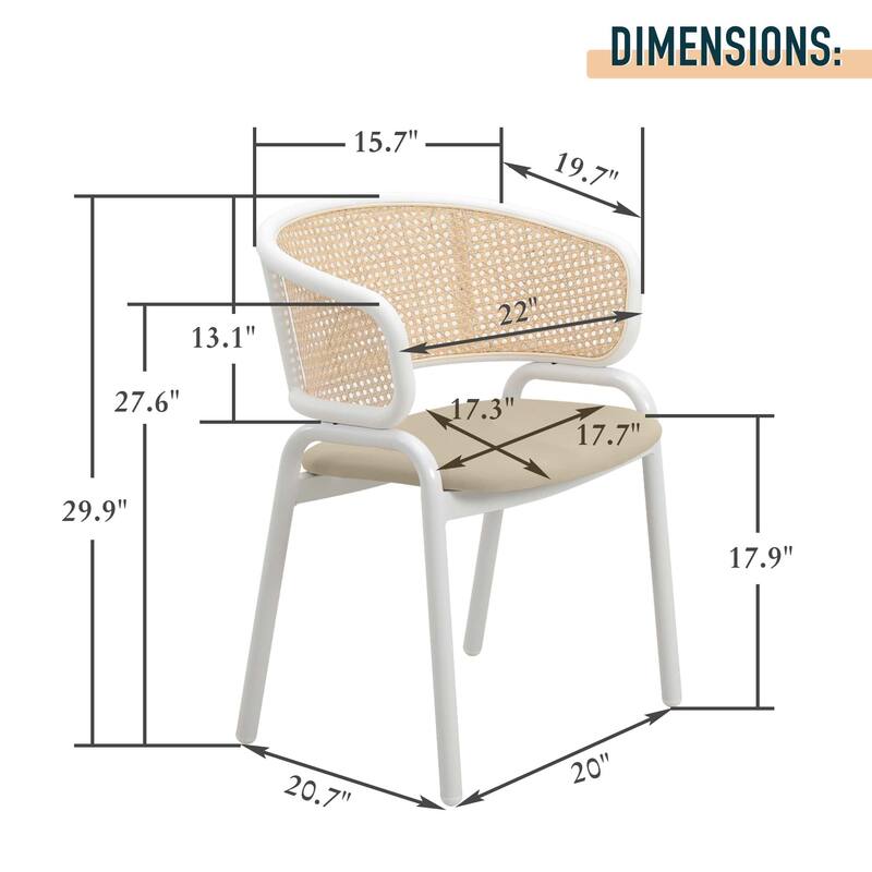 LeisureMod Set of 2 Minimalist Leather Dining Chairs with Wicker Back in Steel Frame - Side Chair for Home Office & Kitchen