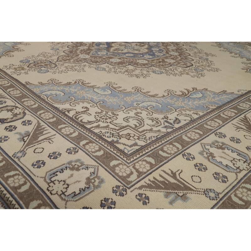 Medallion Tabriz Persian Square Area Rug Hand-Knotted Wool Carpet - 9'2"x 9'6"