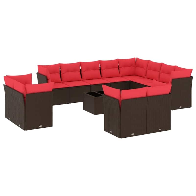 vidaXL Patio Sofa Set with Cushions Outdoor Conversation Furniture Poly Rattan - 21.7" x 24.4" x 27.2"