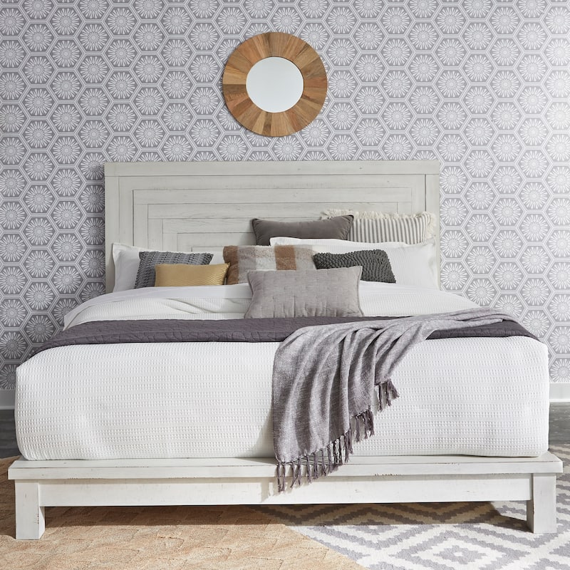 Modern Farmhouse Flea Market White Distressed King Platform Bed - King