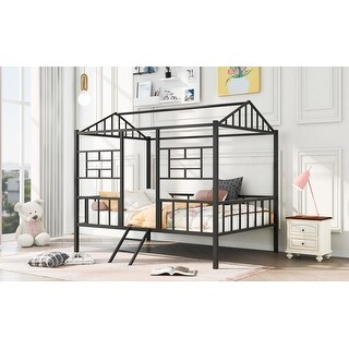 Twin Metal House Bed Frame with Slats, Treehouse Design for Kids