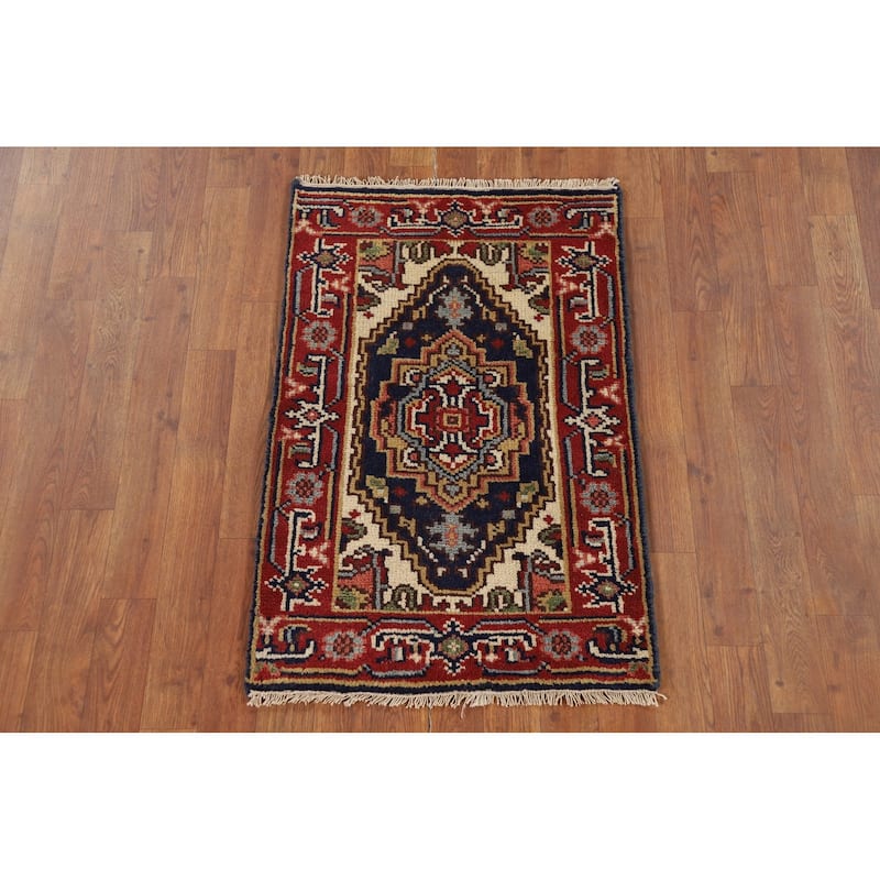 Navy Blue Heriz Serapi Indian Accent Rug Handmade Foyer Wool Carpet - 2'0" x 3'0"