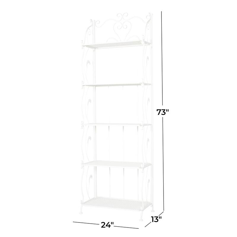 Metal Indoor Outdoor Tall Folding 5 Shelves Scroll Bakers Rack On
