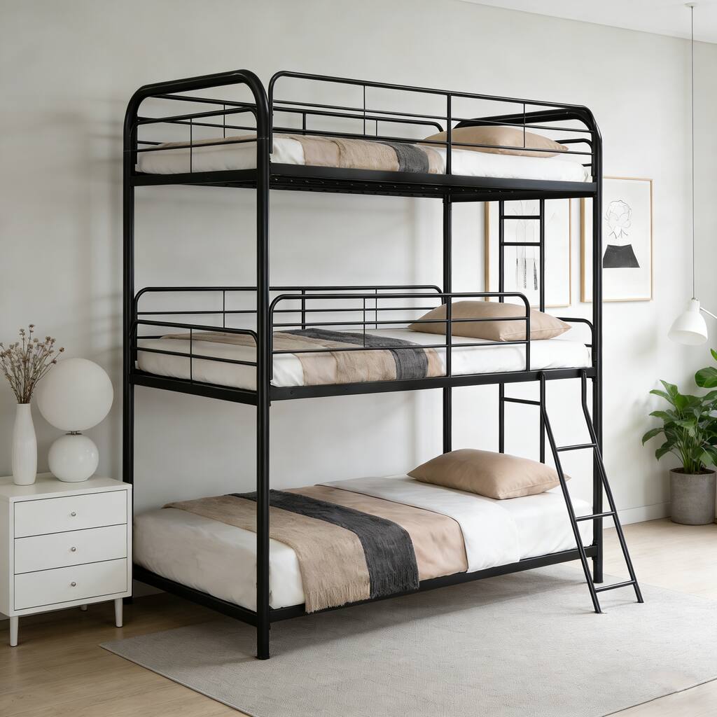 Furniture Triple Bunk Bed, Twin, Black