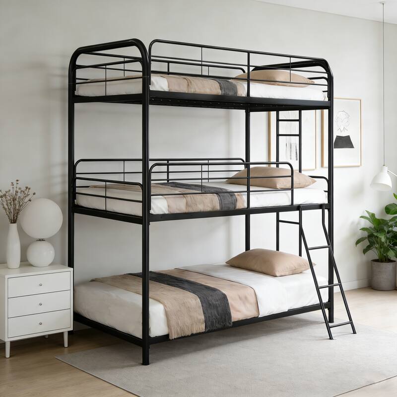 Furniture Triple Bunk Bed, Twin, Black - Black