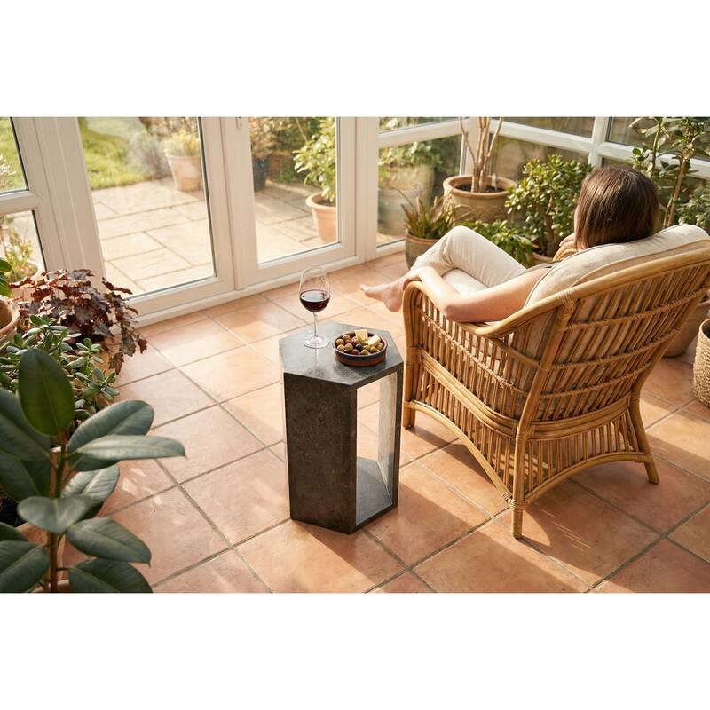 Roomfitters Luxury Natural Marble Hexagon Side Table, Solid Stone Geometric Pedestal End Table, Polished Finish