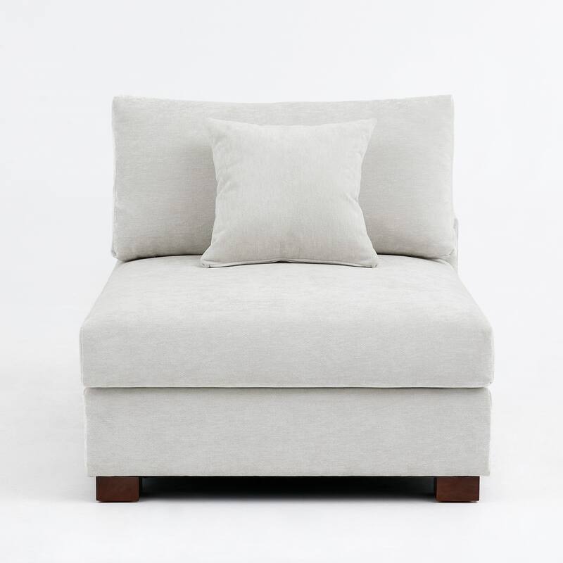 35" W Modern Chenille Armless Accent Chair Sectional Module with Pillows