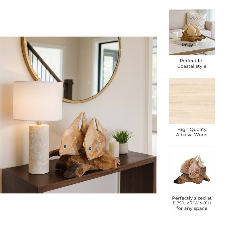 Wooden Swimming Fish on Branch Figurine - White/Brown - 11.75" x 7" x 8"