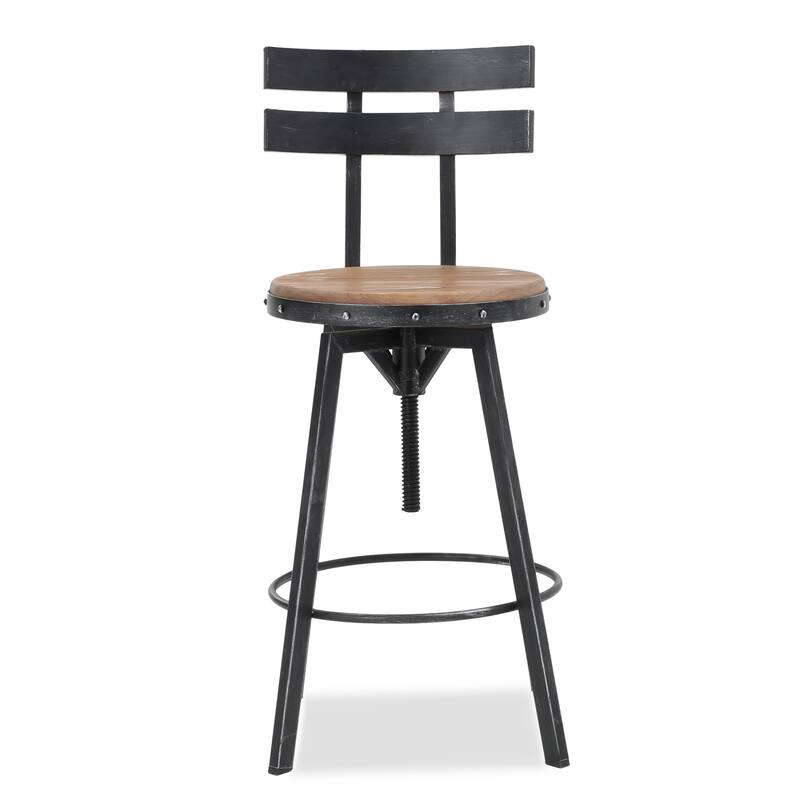 Rustic Metal Frame Bar Chair with Wooden Seat & Foot Rest
