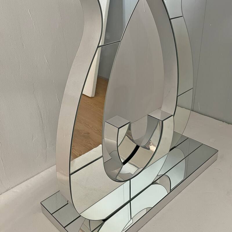 Modern Mirrored 39.37" Console Table, Glass Sofa Table with C-Shaped Base for Stylish Living Room Decor