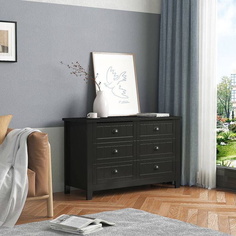 Drawer Dresser Bar Cabinet Side Cabinet,Buffet Sideboard, Solid Wood Frame,Plasticdoor Panel,Retro Shell Handle