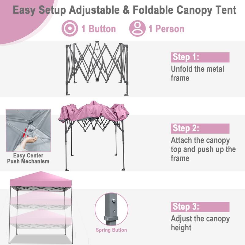 Gymax 6.6x6.6 FT Folding Pop-up Canopy w/ 6.2-8 Height Adjustment