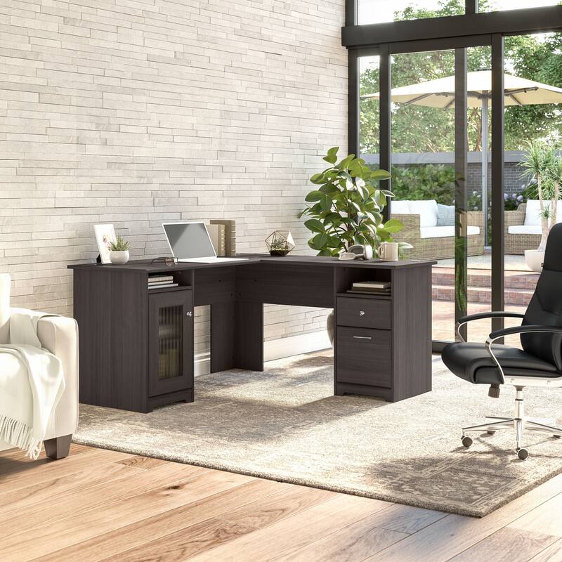 Cabot 60W L Shaped Computer Desk with Storage by Bush Furniture - Heather Gray