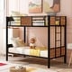 preview thumbnail 1 of 11, Brown Twin over Twin Size Metal Bunk Bed Modern Style Steel Frame with Safety Rail, Built-in Ladder Twin over Twin - Brown