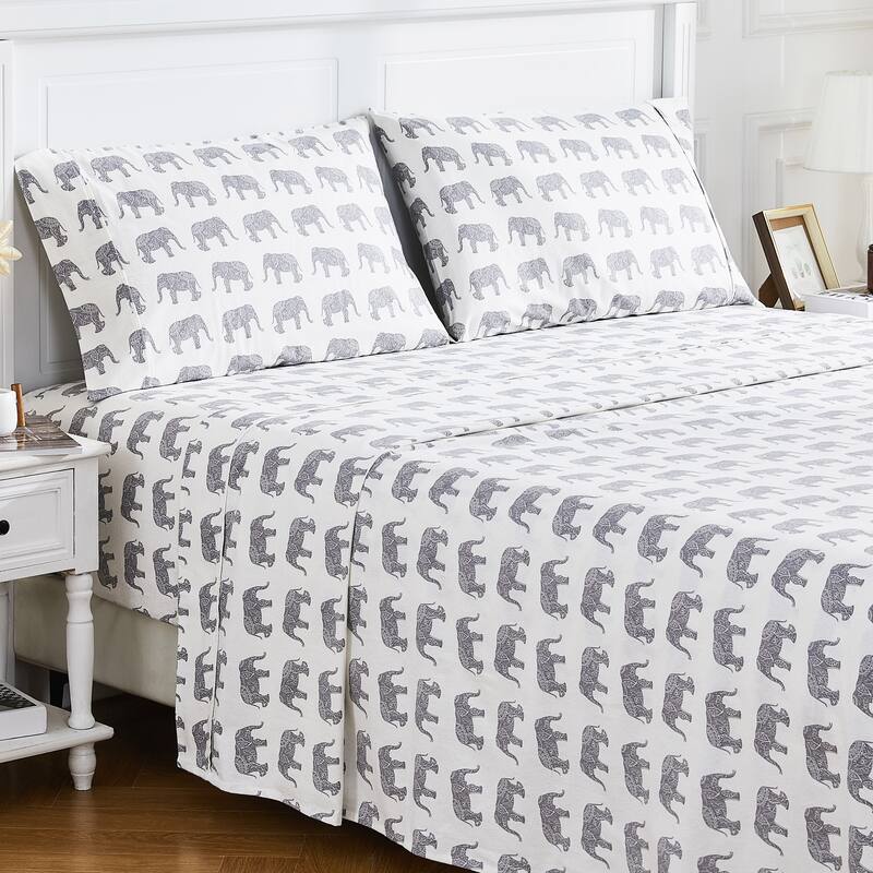 Cotton Flannel Collection Elephant Gray Sheet Set