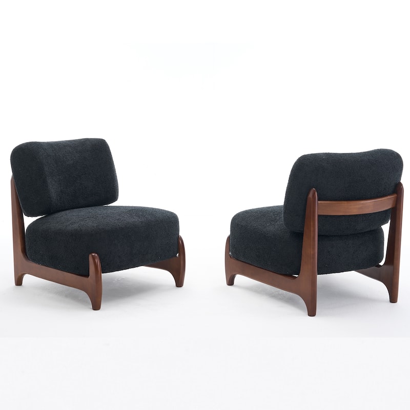 30"W Mid-Century Modern Accent Chair with Solid Wood Frame, Boucle Comfy Living Room Chair for Bedroom Lounge Reading Room