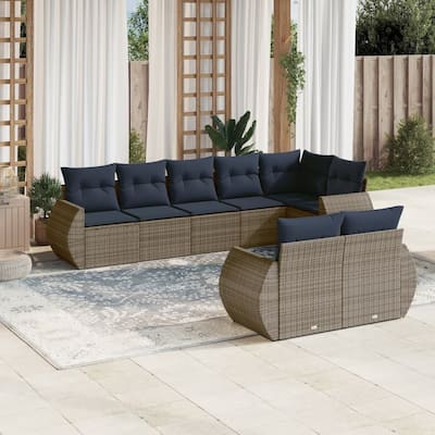 vidaXL 8 Piece Patio Sofa Set with Cushions Grey Poly Rattan - 24.4" x 24.4" x 27.2"