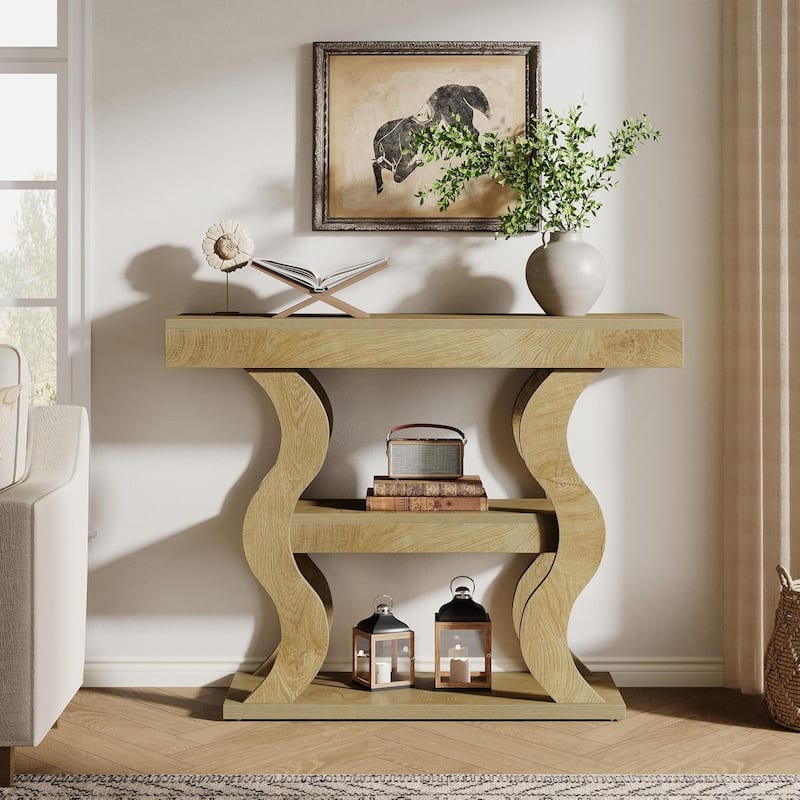 Console Table for Entryway, 3-Tier Wood Sofa Table with Storage Shelves for Living Room, Hallway, Foyer, Entrance