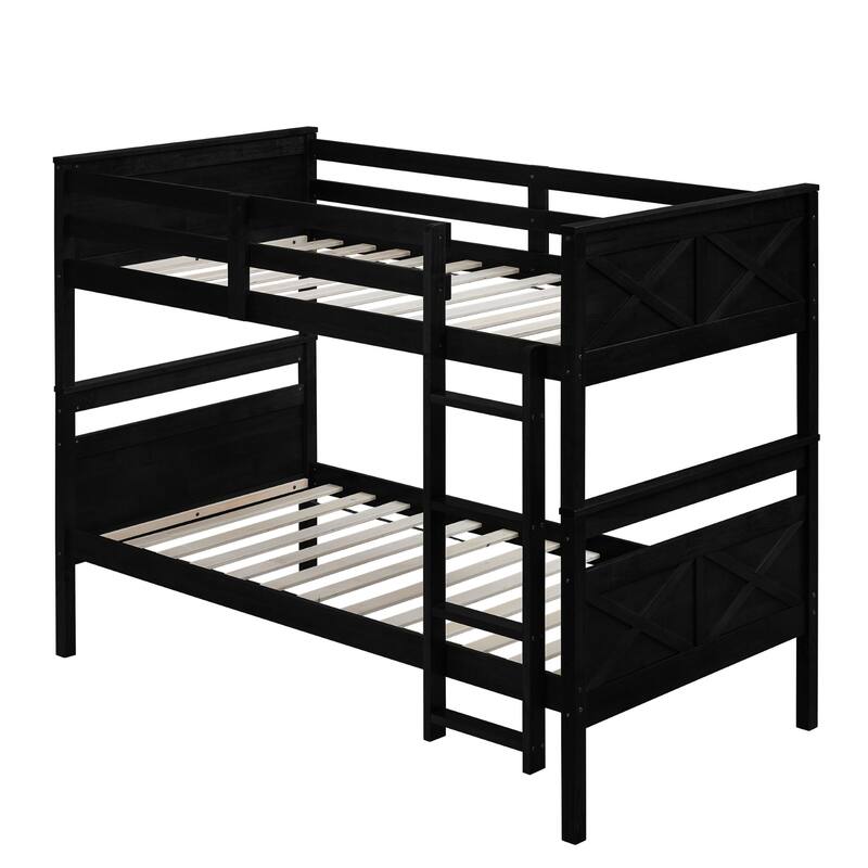 Clayfell Exeter Twin Over Twin Solid Wood Bunk Bed Frame with Guardrails and Ladder, Easy Assembly