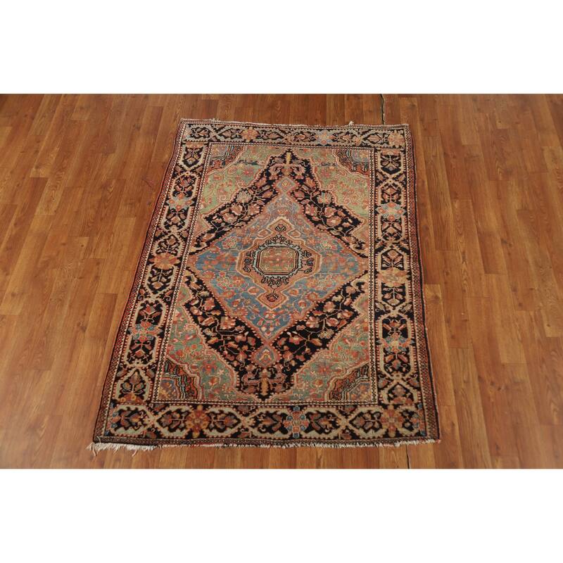 Hand Knotted Oriental 100% Wool Carpet Traditional Medallion Navy Blue & Blues Sarouk Area Rug - 4' 7'' X 3' 6''