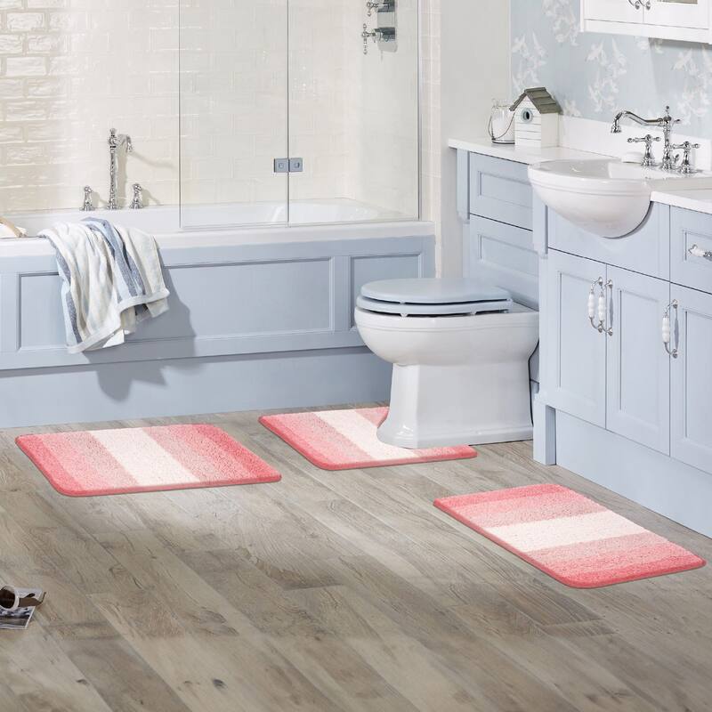WaLensee 3Pieces Anti-Slip Bath Rug Set, Non-Slip Bathroom Rugs Contour Mat