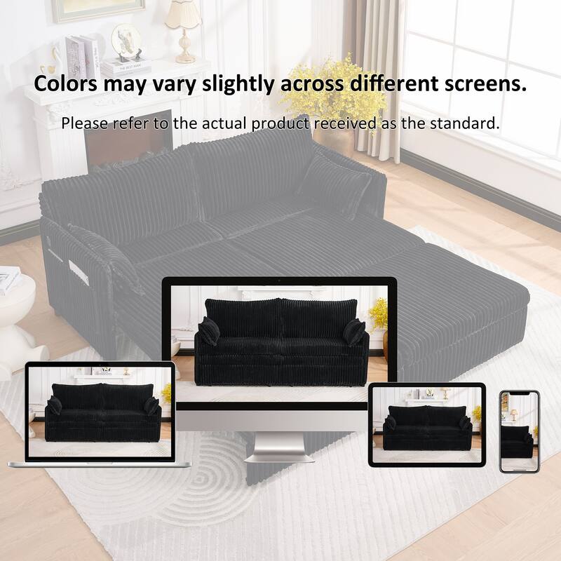Roomfitters 73" Modern Corduroy Sofa Bed with Pull-out Sleeper Design, Modular Daybed with Storage Pocket & Pillows
