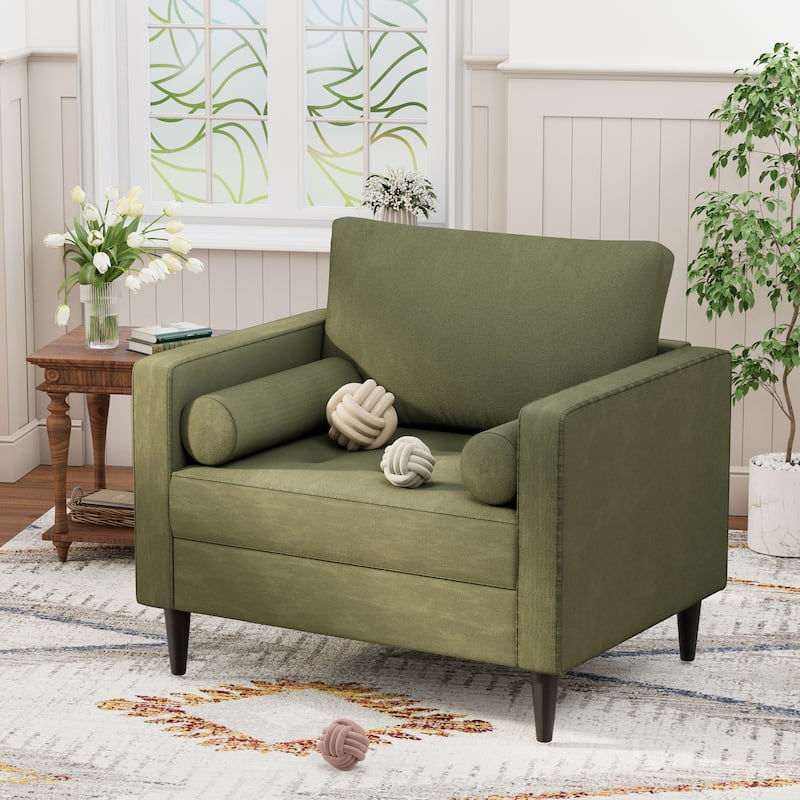 EROMMY Velvet Accent Chair with Pillows - Plush Sofa Chair for Living Room, Bedroom & Office - Comfy Reading Chair in Green