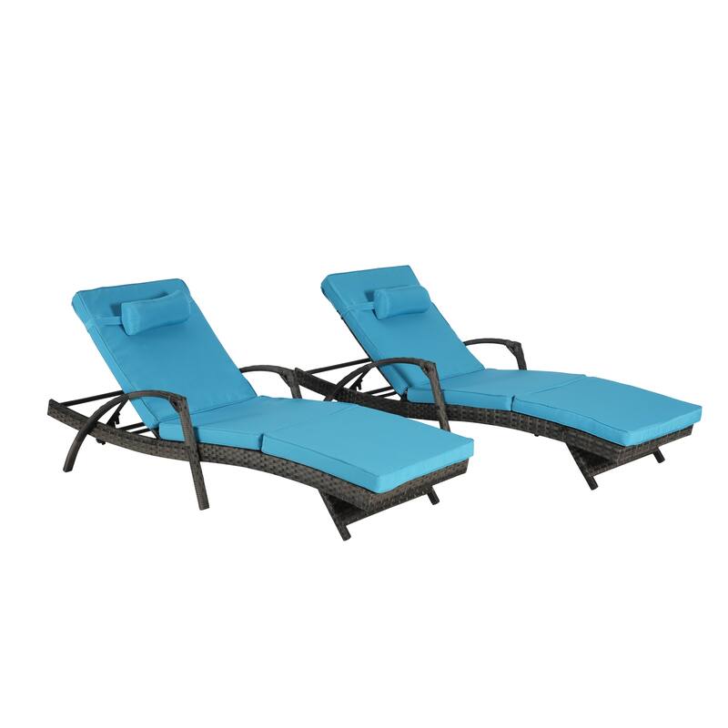 Outdoor Wicker Long Reclining Chair Set of 2, Wicker Reclining Lounge Chair Lawn Sunbathing Chairs for Beach Poolside Garden