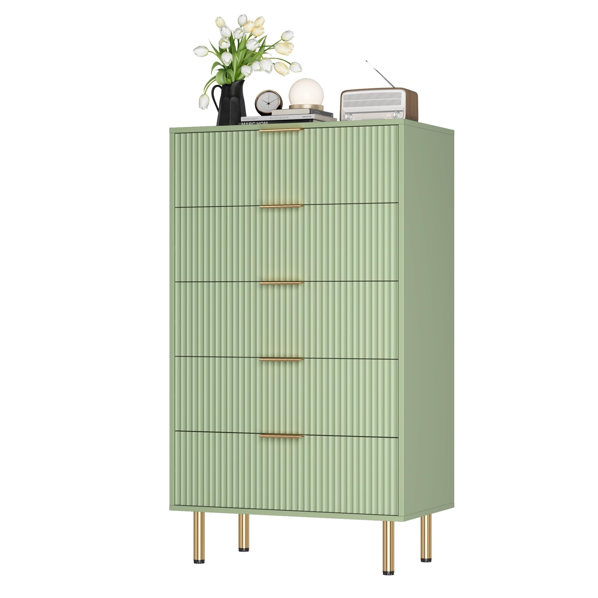 Fluted Dresser Modern Wooden Chest with Wide Storage