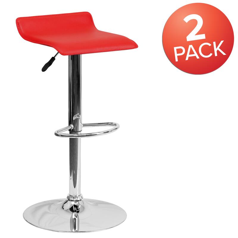 2 Pack Contemporary Vinyl Adjustable Height Barstool with Solid Wave Seat - 15"W x 15"D x 25.5" - 34"H