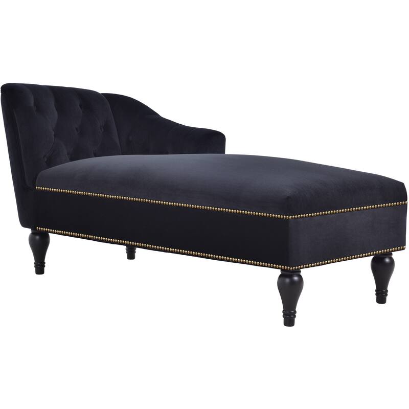 58" Velvet Button Tufted Chaise Lounge Chair with Nailhead Trim and Solid Wood Legs for Living Room
