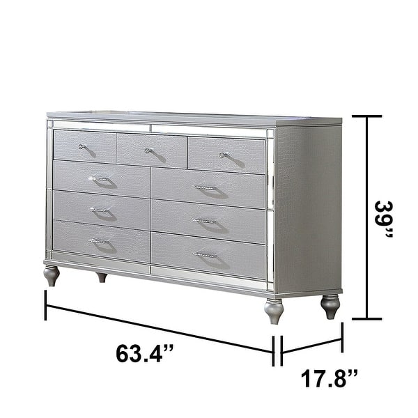 dimension image slide 0 of 26, Sterling 4PC/5PC Contemporary Bedroom Set with Mirror Accents and LED Enhancements