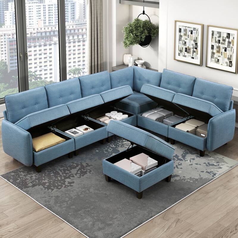 Dorian Textured 7-Piece Sectional Sofa - Storage and Ottoman