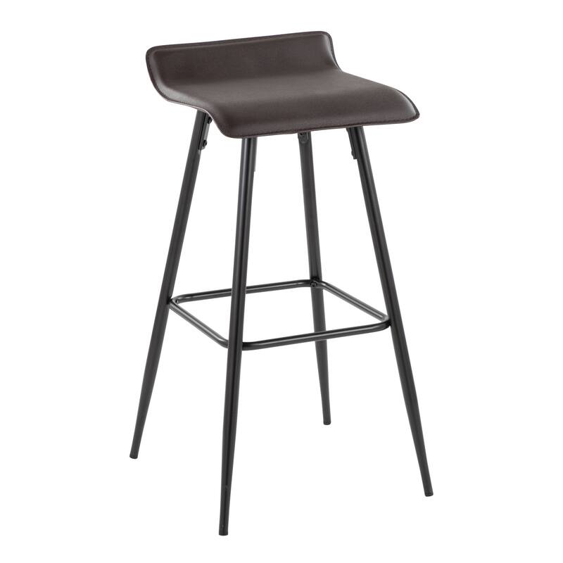 Ale 30" Contemporary Fixed-Height Bar Stool In Black Steel And Grey Faux Leather By Lumisource - Set Of 2 - Brown