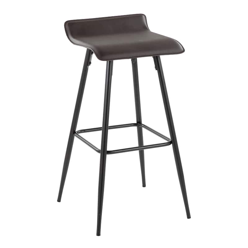 Ale Fixed-Height Bar Stool in Black Steel and Grey Faux - Set of 2 - 15"Lx15"Wx32.5"H - Espresso Faux Leather