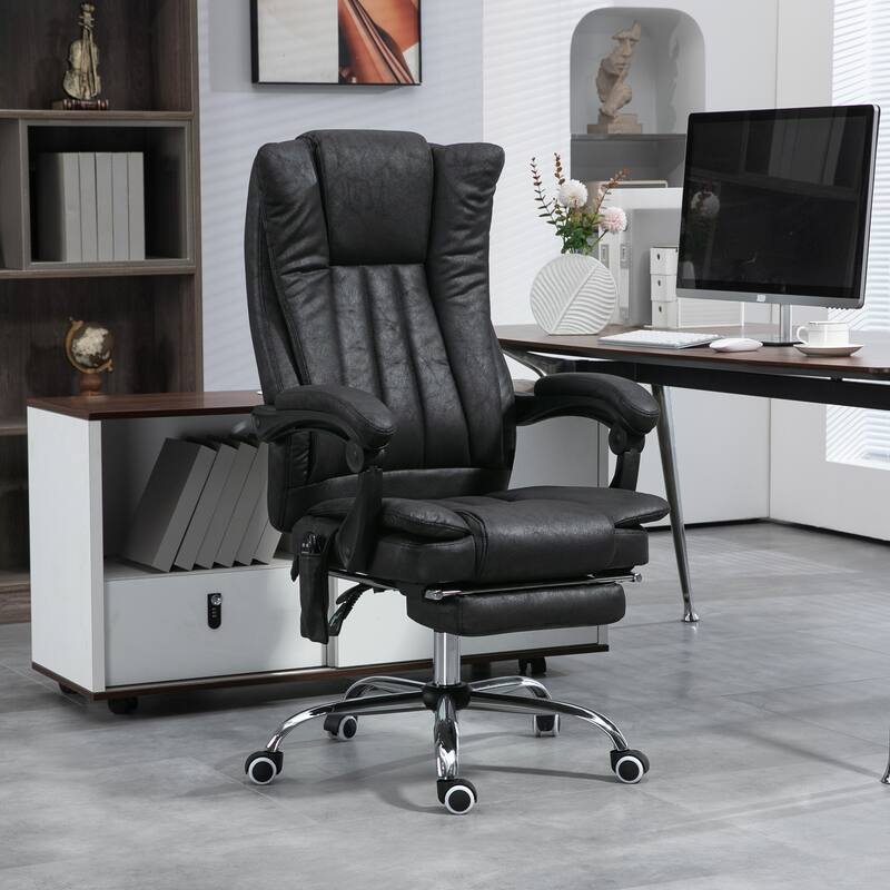 Microfiber Office Chair, High Back Computer Chair with 6 Point Massage, Heat, Adjustable Height and Retractable Footrest