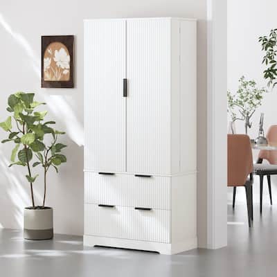 72" Fluted Kitchen Pantry Cabinet, Freestanding Cupboard Storage Cabinet with 2 Drawers for Smart Organization