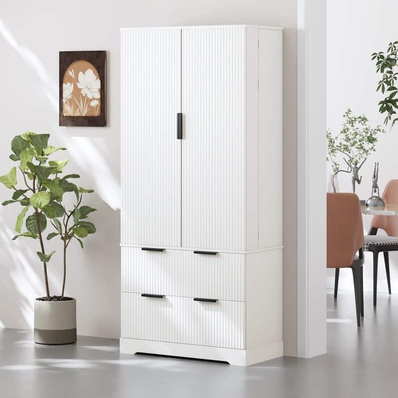 72" Fluted Kitchen Pantry Cabinet, Freestanding Cupboard Storage Cabinet with 2 Drawers for Smart Organization